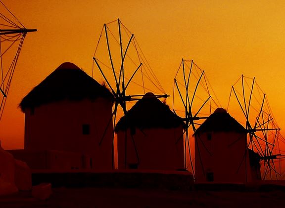 Greece Mykonos windmill sunset